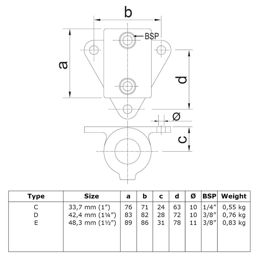 Buiskoppeling Boeiboord bevestigingshoek-D / 42,4 mm