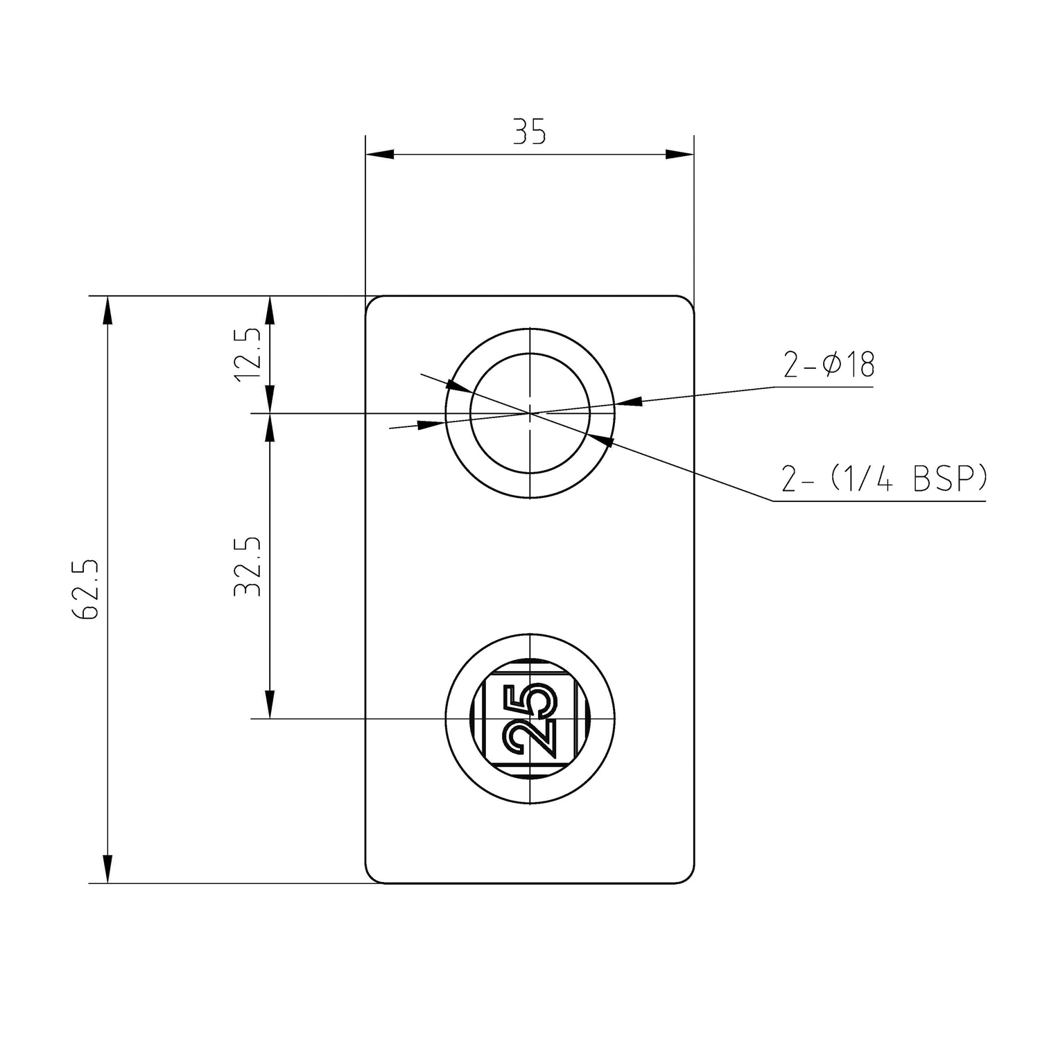 Doos Kort T-stuk - zwart - vierkant - 25 mm