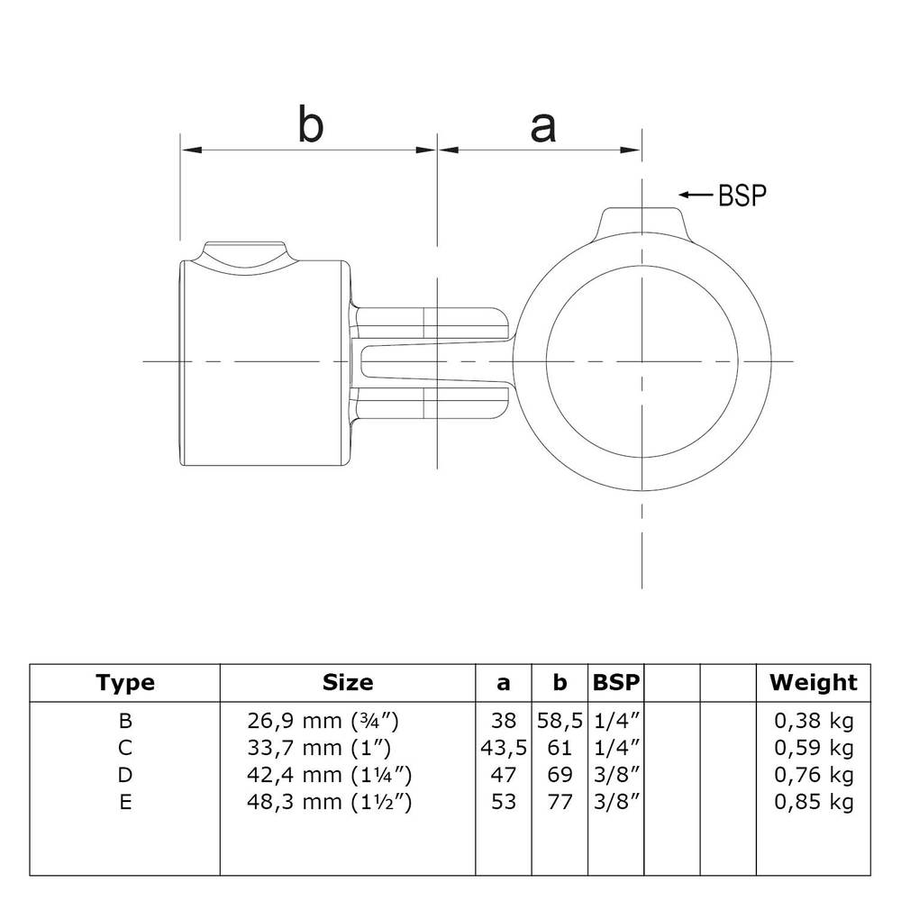 Buiskoppeling Enkel scharnierstuk - zwart-B / 26,9 mm