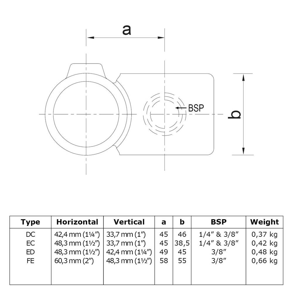 Buiskoppeling Kruisstuk 90° - verloop-ED / 48,3 mm - 42,4 mm