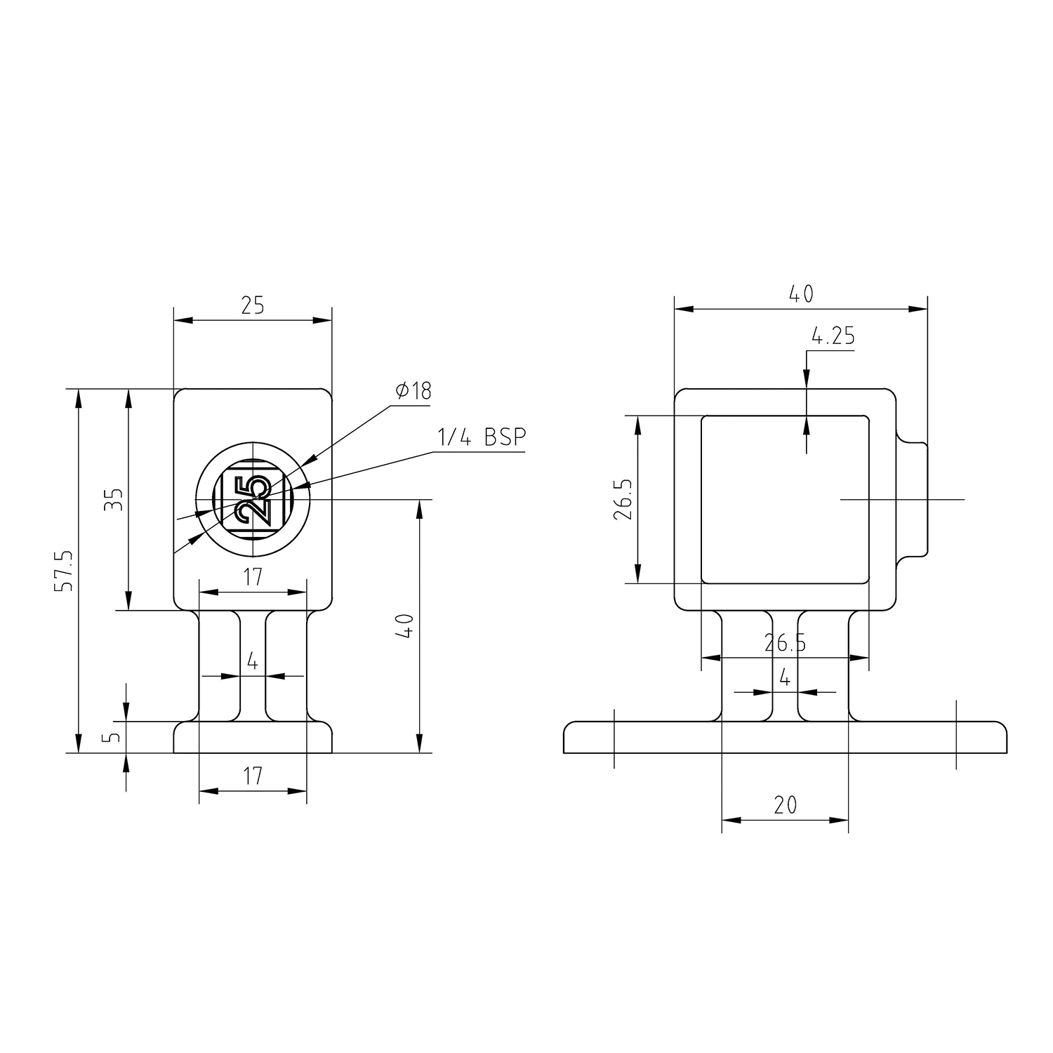 Doos Leuningdrager - zwart - vierkant - 40 mm