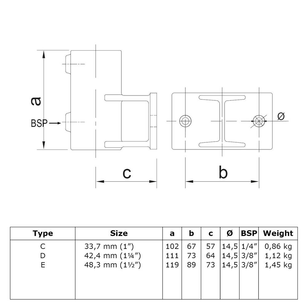 Buiskoppeling Boeiboordbevestiging horizontaal-E / 48,3 mm