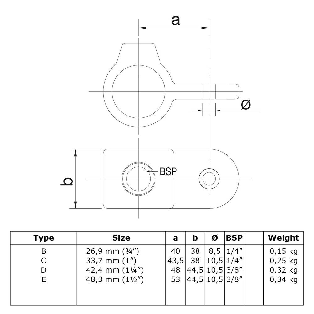 Buiskoppeling Oogdeel scharnierstuk - zwart-C / 33,7 mm