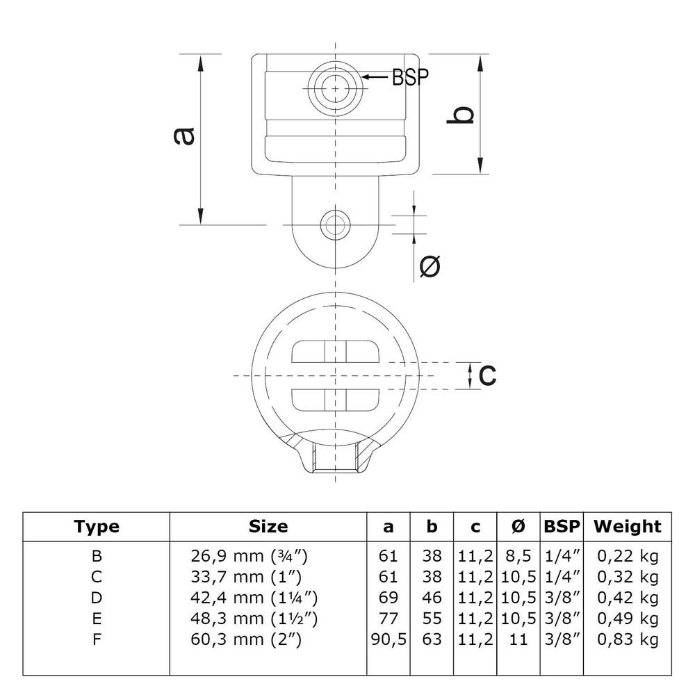 Buiskoppeling Huls t.b.v. scharnierstuk-D / 42,4 mm