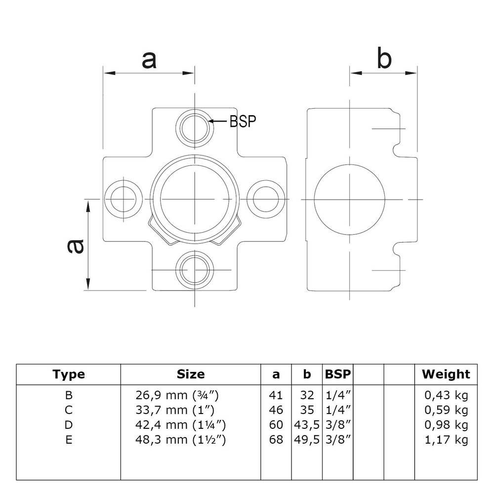 Buiskoppeling 4-weg kruisstuk - zwart-B / 26,9 mm