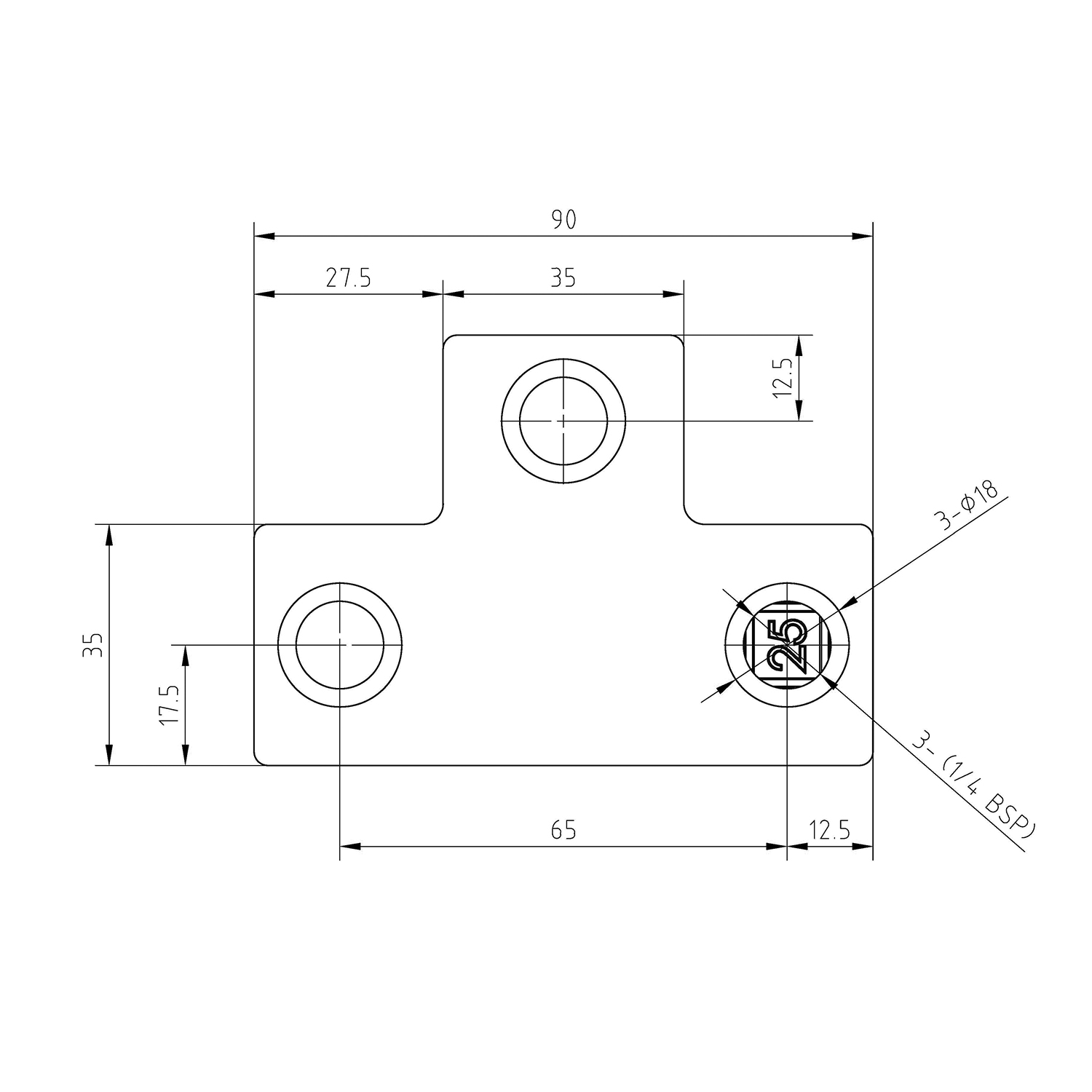 Buiskoppeling Lang T-stuk - zwart - vierkant - 25 mm