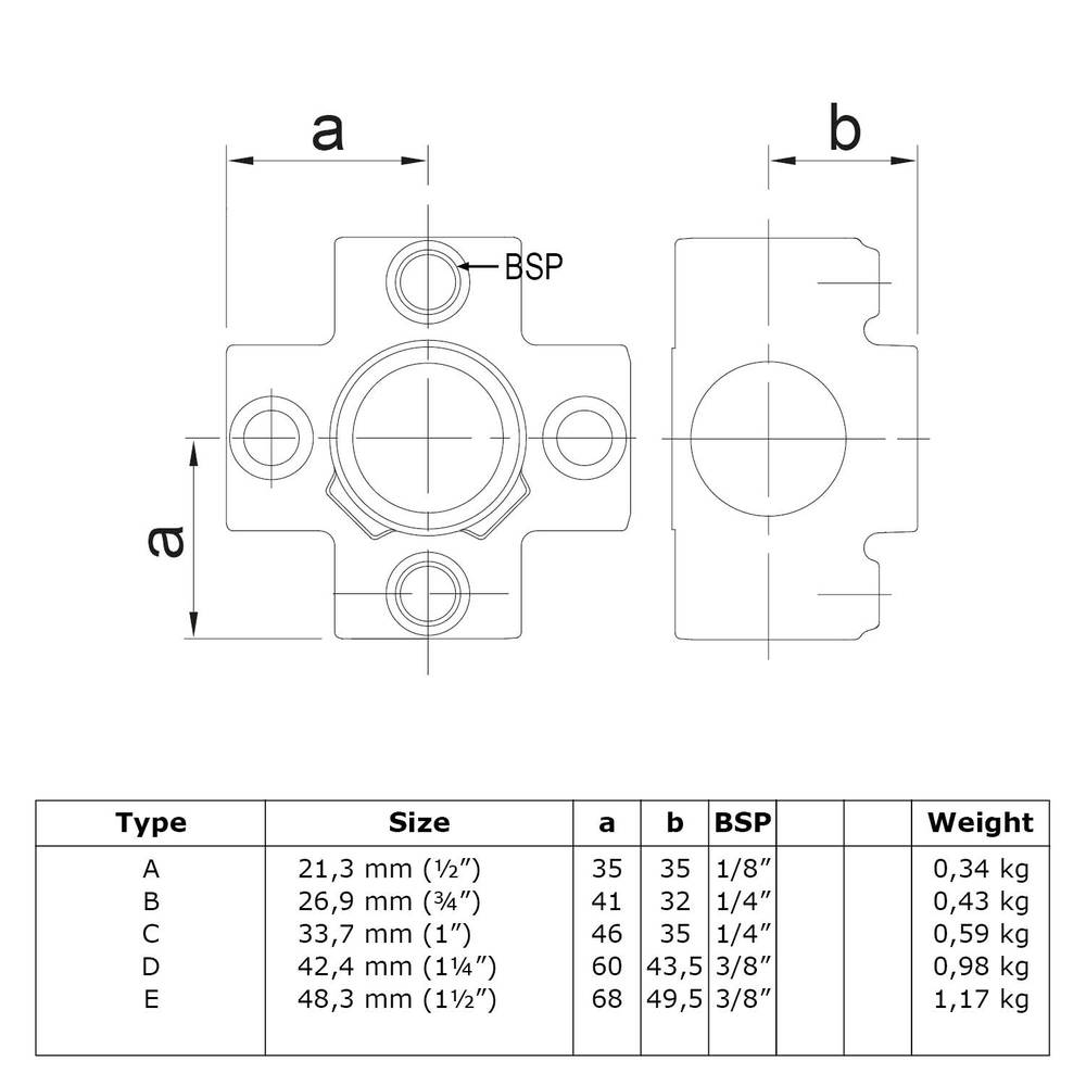 Doos 4-Weg kruisstuk-B / 26,9 mm