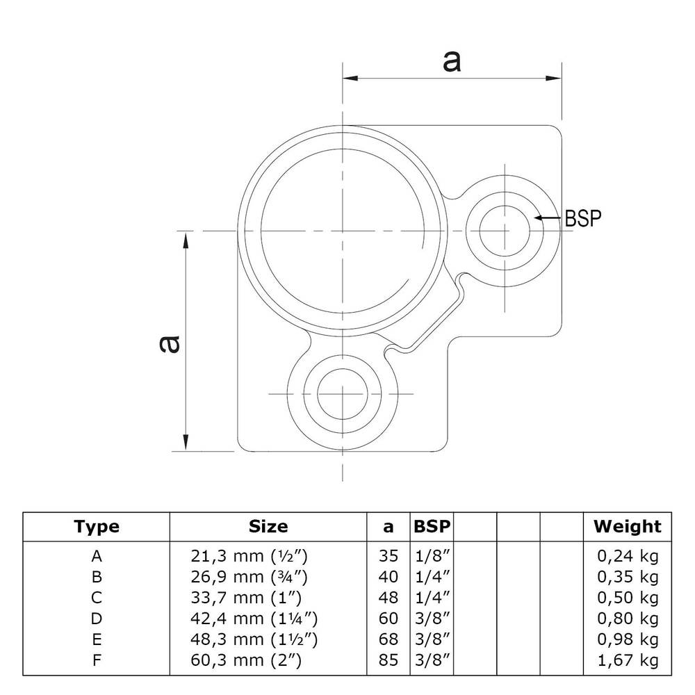 Doos Drieweg kniestuk 90°-E / 48,3 mm