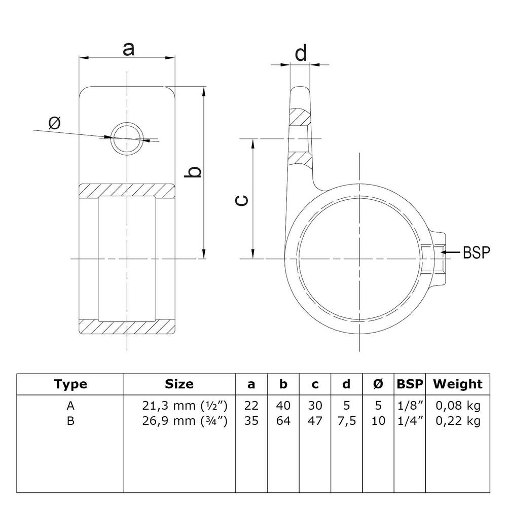 Doos Oogdeel enkele lip - zwart-C / 33,7 mm