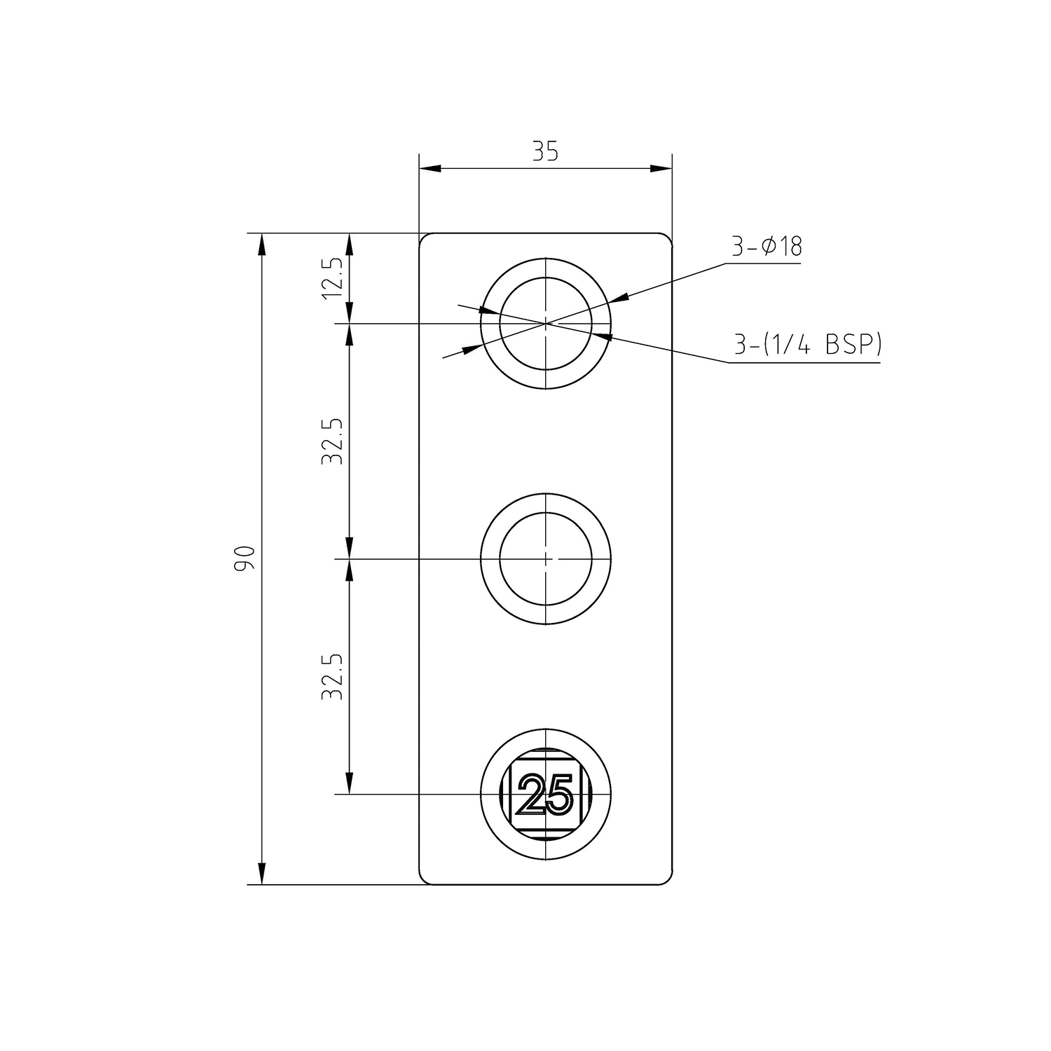 Doos Kruisstuk in 1 vlak - zwart - vierkant - 40 mm