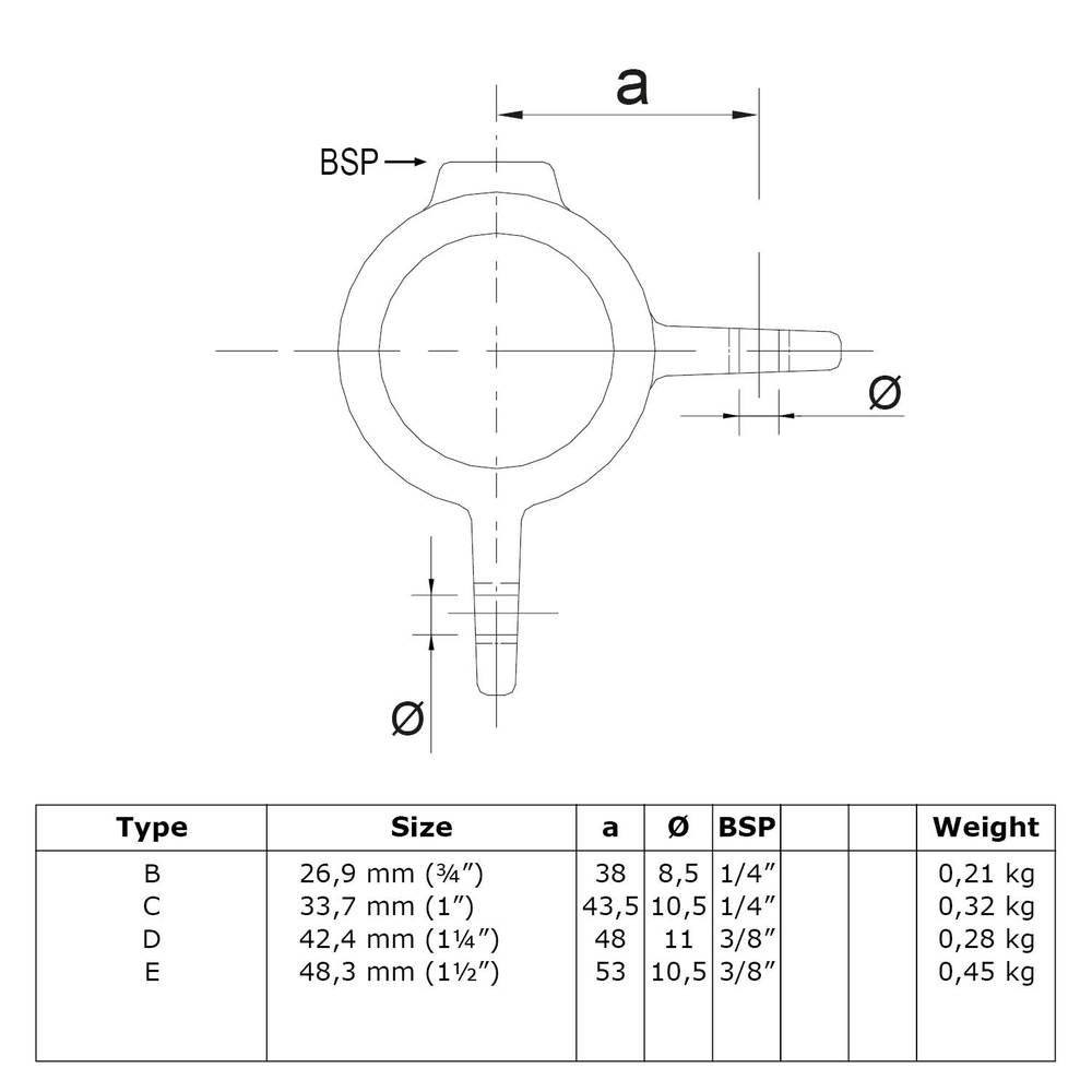 Buiskoppeling Dubbel oogdeel 90°-E / 48,3 mm