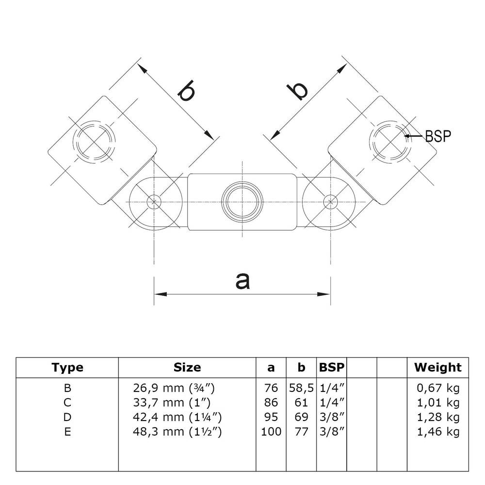 Doos Dubbel scharnierstuk-F / 60,3 mm