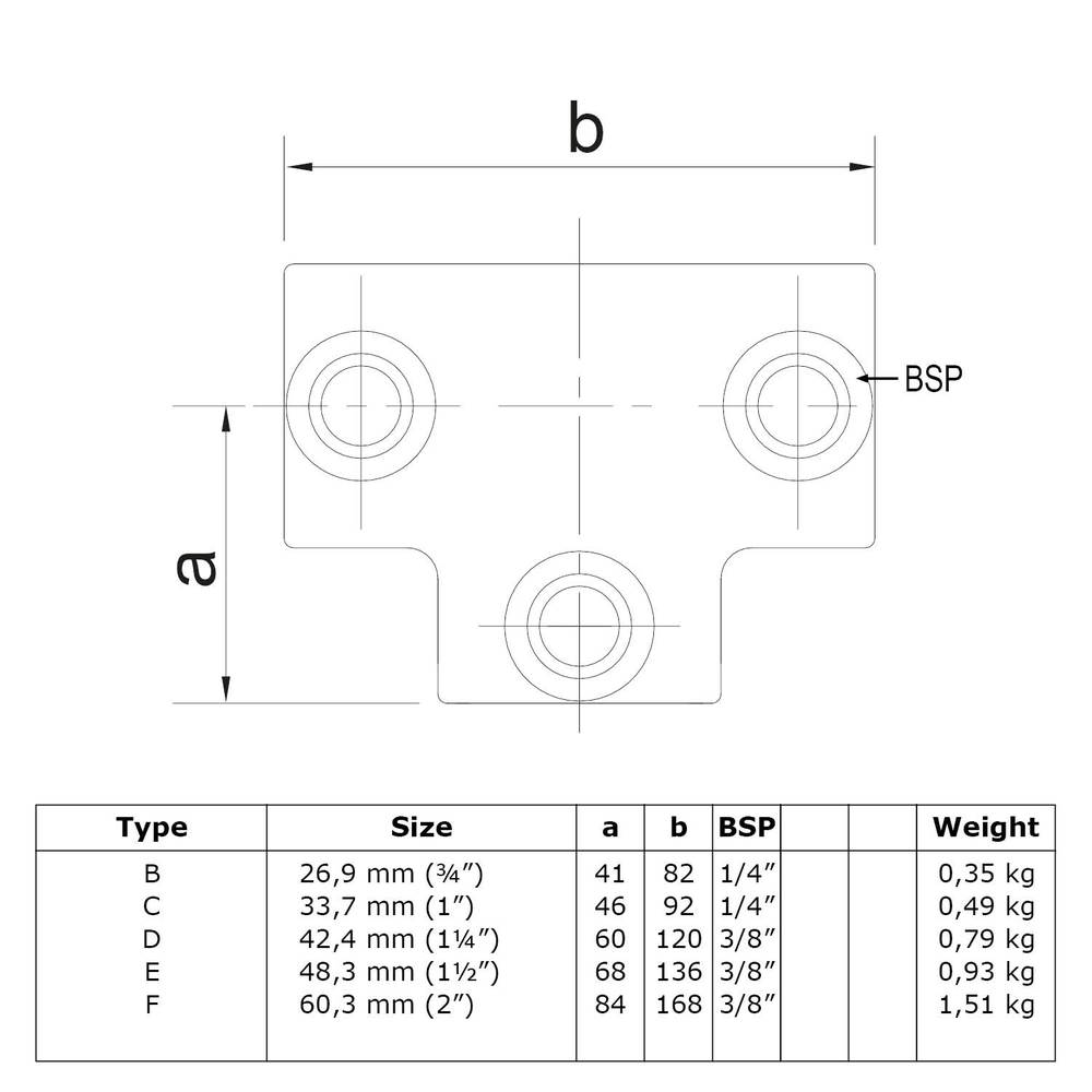 Doos Lang T-stuk-E / 48,3 mm