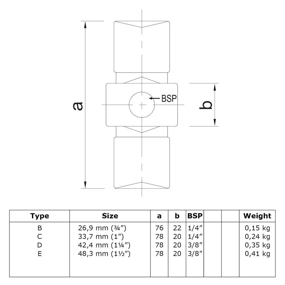 Doos Inwendig koppelstuk - zwart-C / 33,7 mm