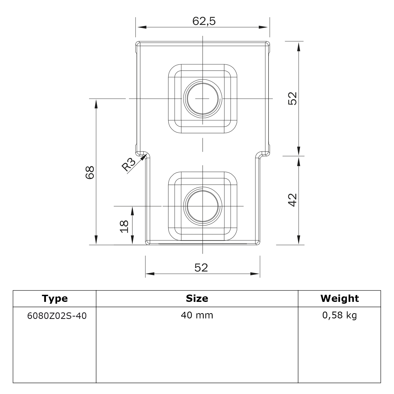 Buiskoppeling Kort T-stuk - zwart - vierkant - 40 mm