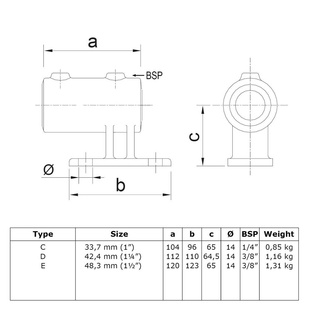 Doos Boeiboordbevestiging verticaal-D / 42,4 mm