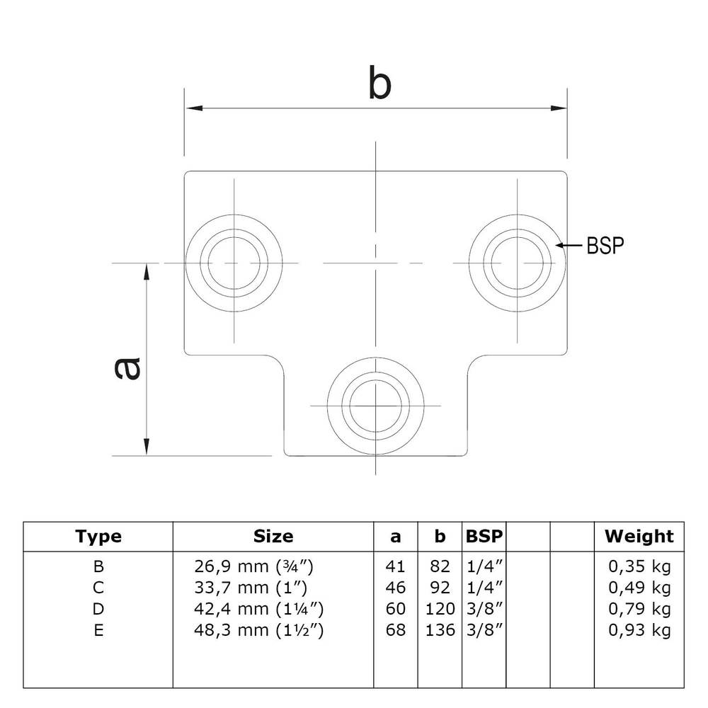 Doos Lang T-stuk - zwart-D / 42,4 mm