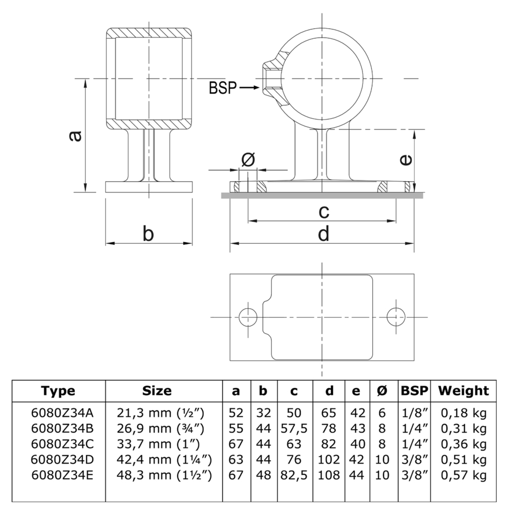 Doos Leuningdrager - zwart - C / 33,7 mm