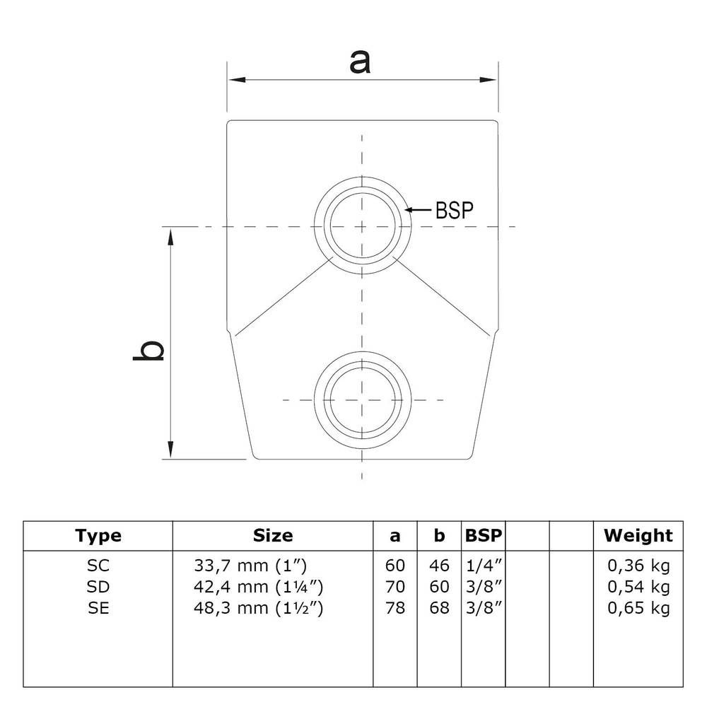 Doos Kort T-stuk - variabele hoek 0° - 11°-C / 33,7 mm