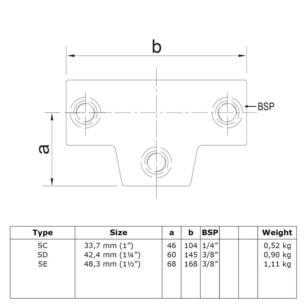 Doos Lang T-stuk - variabele hoek 0°-11°-C / 33,7 mm