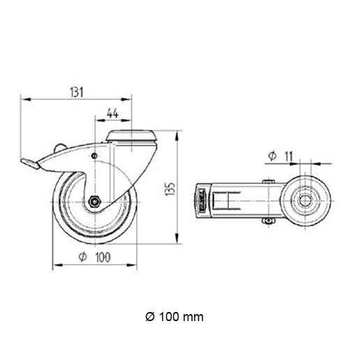 Zwenkwiel met rem (zwart)- 100 mm