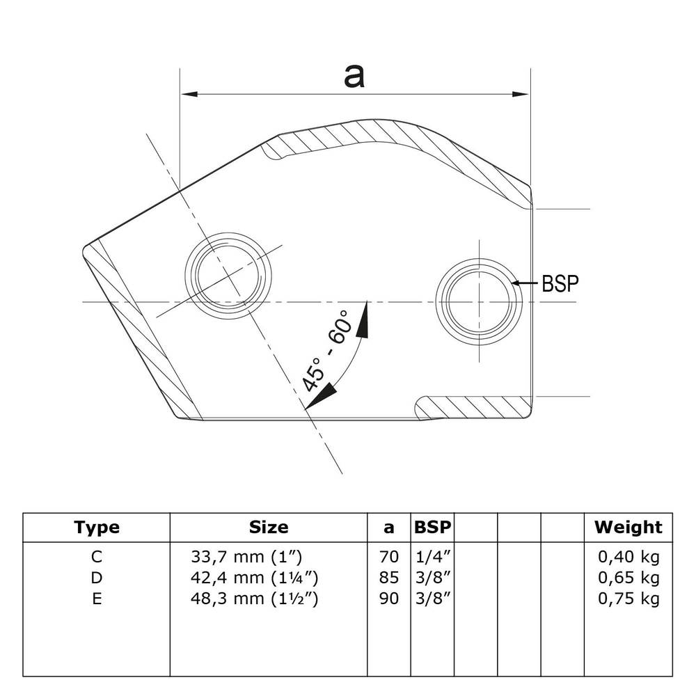 Buiskoppeling Verstelbaar kort T-stuk-C / 33,7 mm