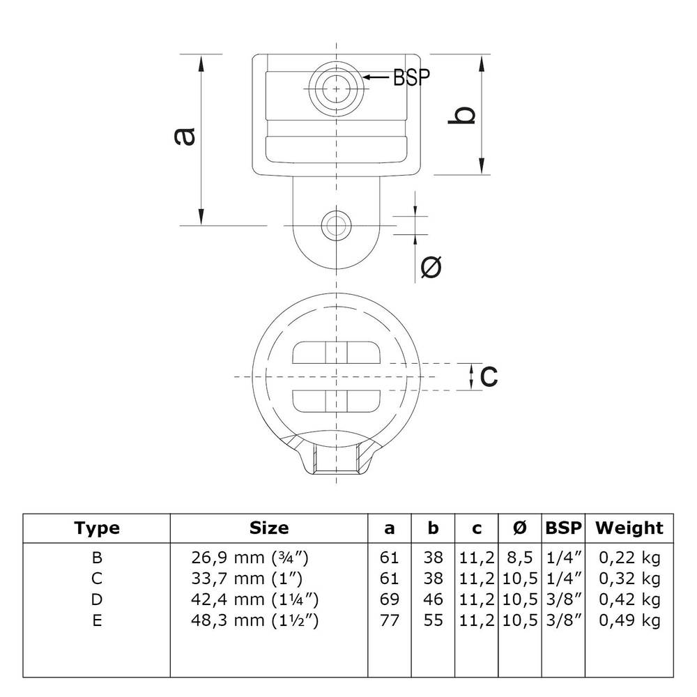 Doos Huls t.bv. scharnierstuk - zwart-E / 48,3 mm