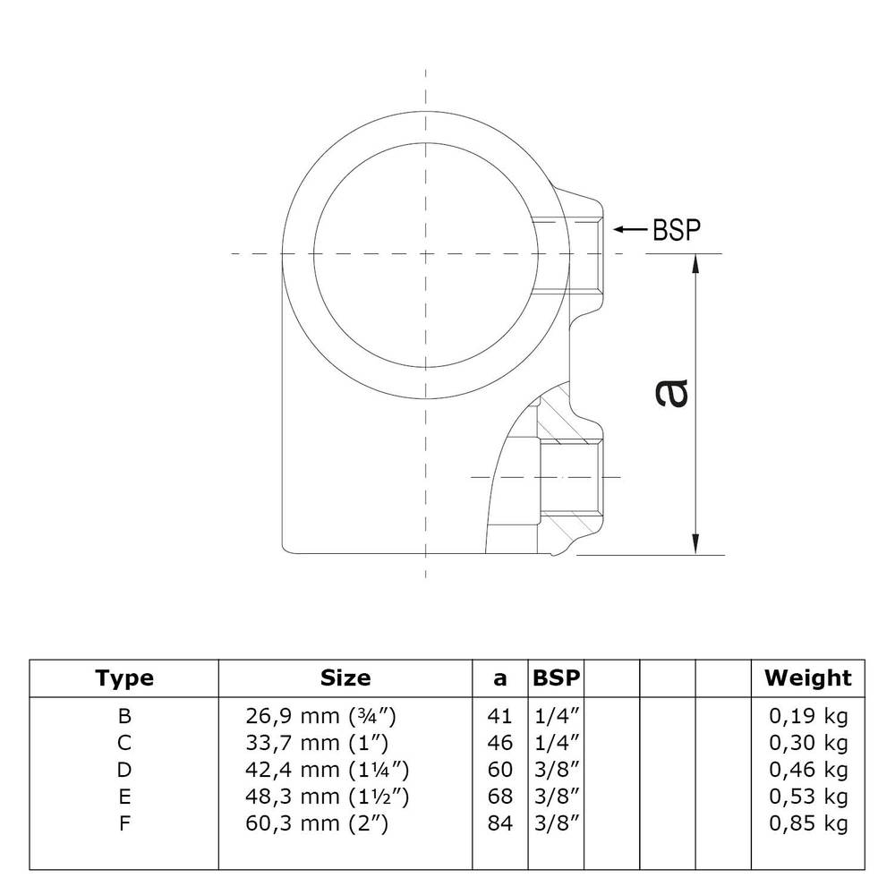 Doos Kort T-stuk - zwart-C / 33,7 mm