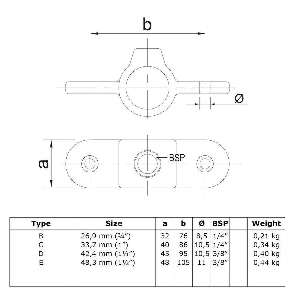 Doos Dubbel oogdeel in 1 lijn - zwart-D / 42,4 mm