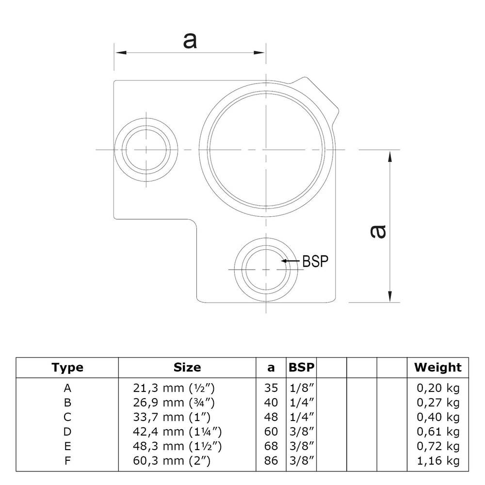 Doos Hoekstuk doorlopende staander-D / 42,4 mm