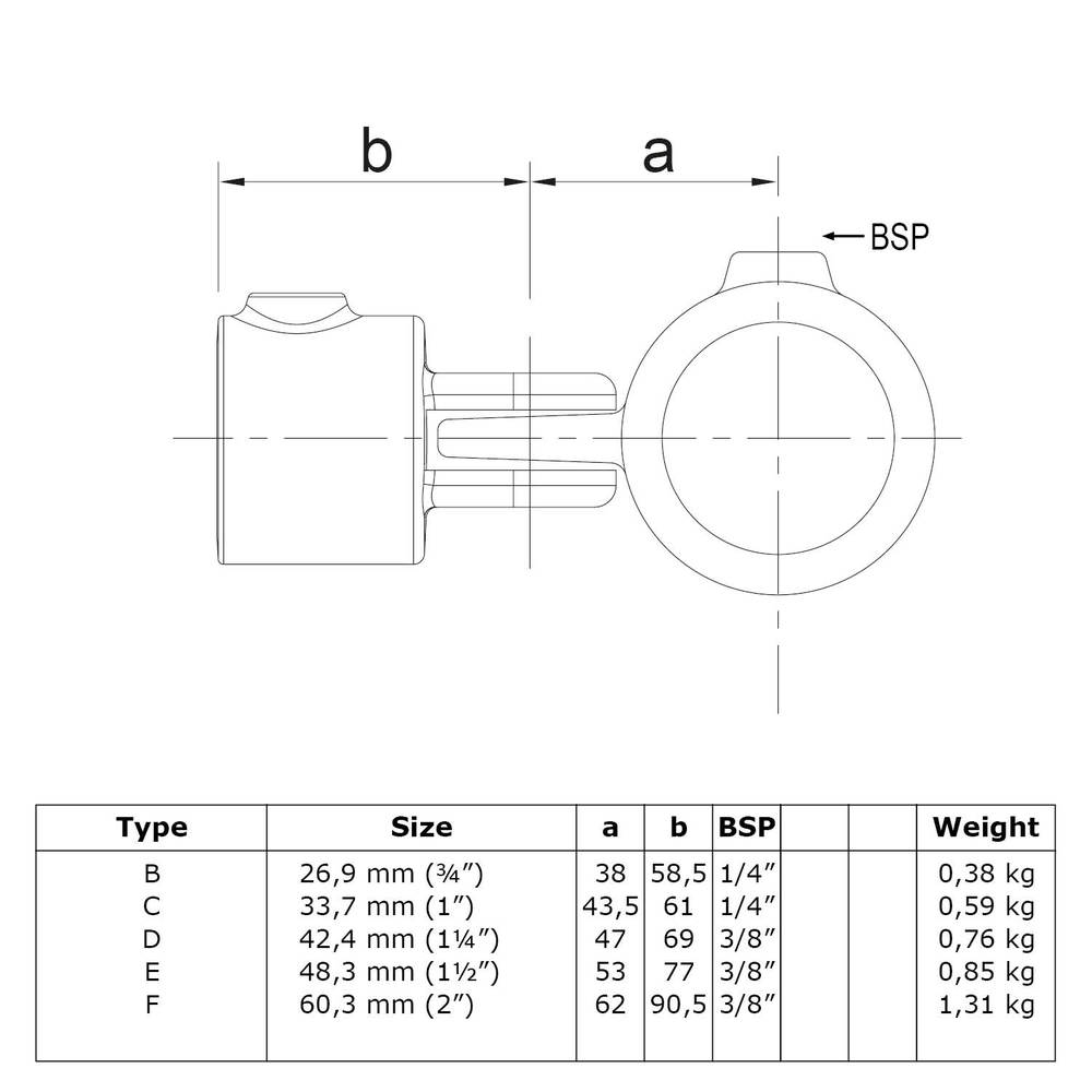 Doos Enkel scharnierstuk-D / 42,4 mm