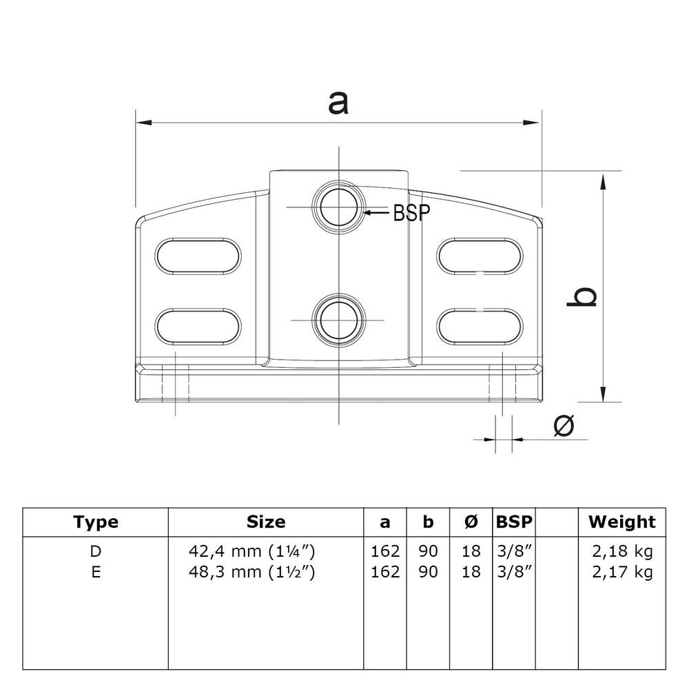 Buiskoppeling Schoprandvoetplaat-E / 48,3 mm