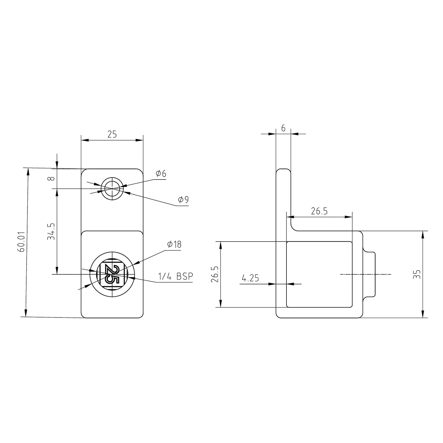 Buiskoppeling Oogdeel enkele lip - zwart - vierkant - 40 mm