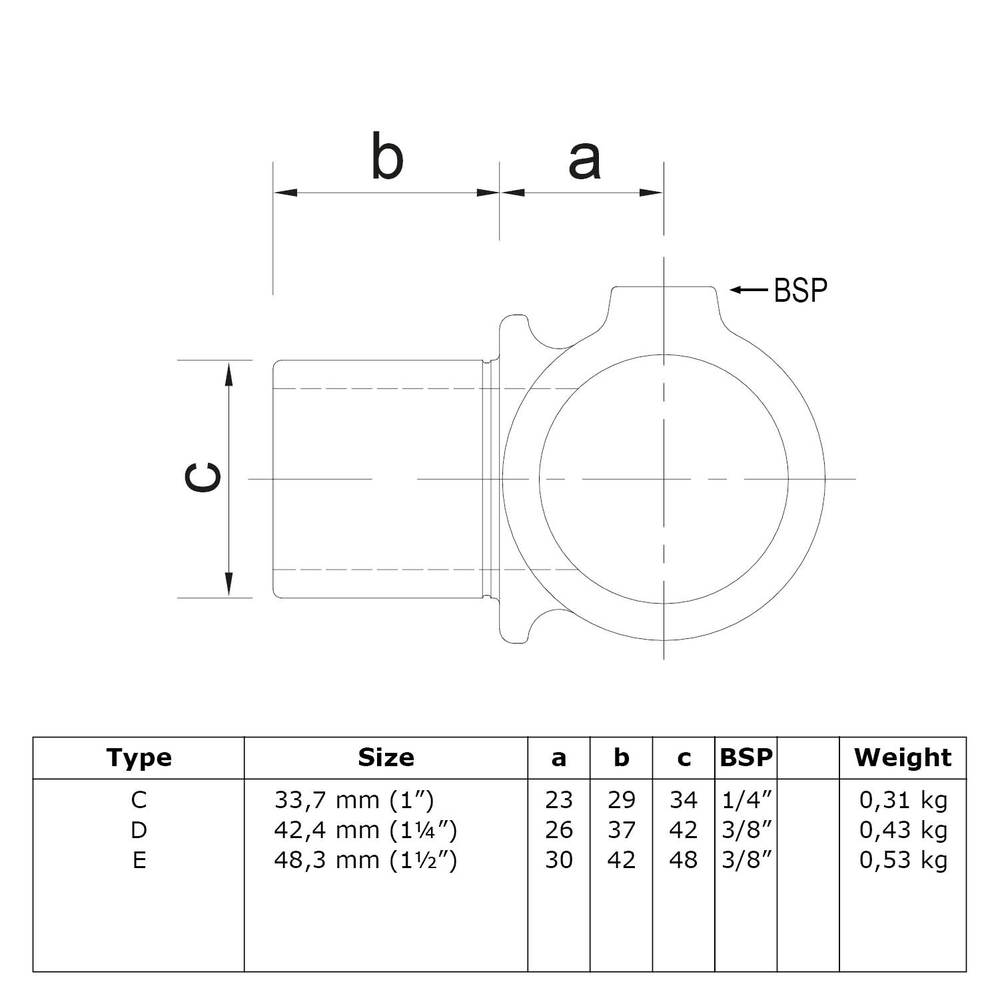 Buiskoppeling Intern draaibaar T-stuk-C / 33,7 mm