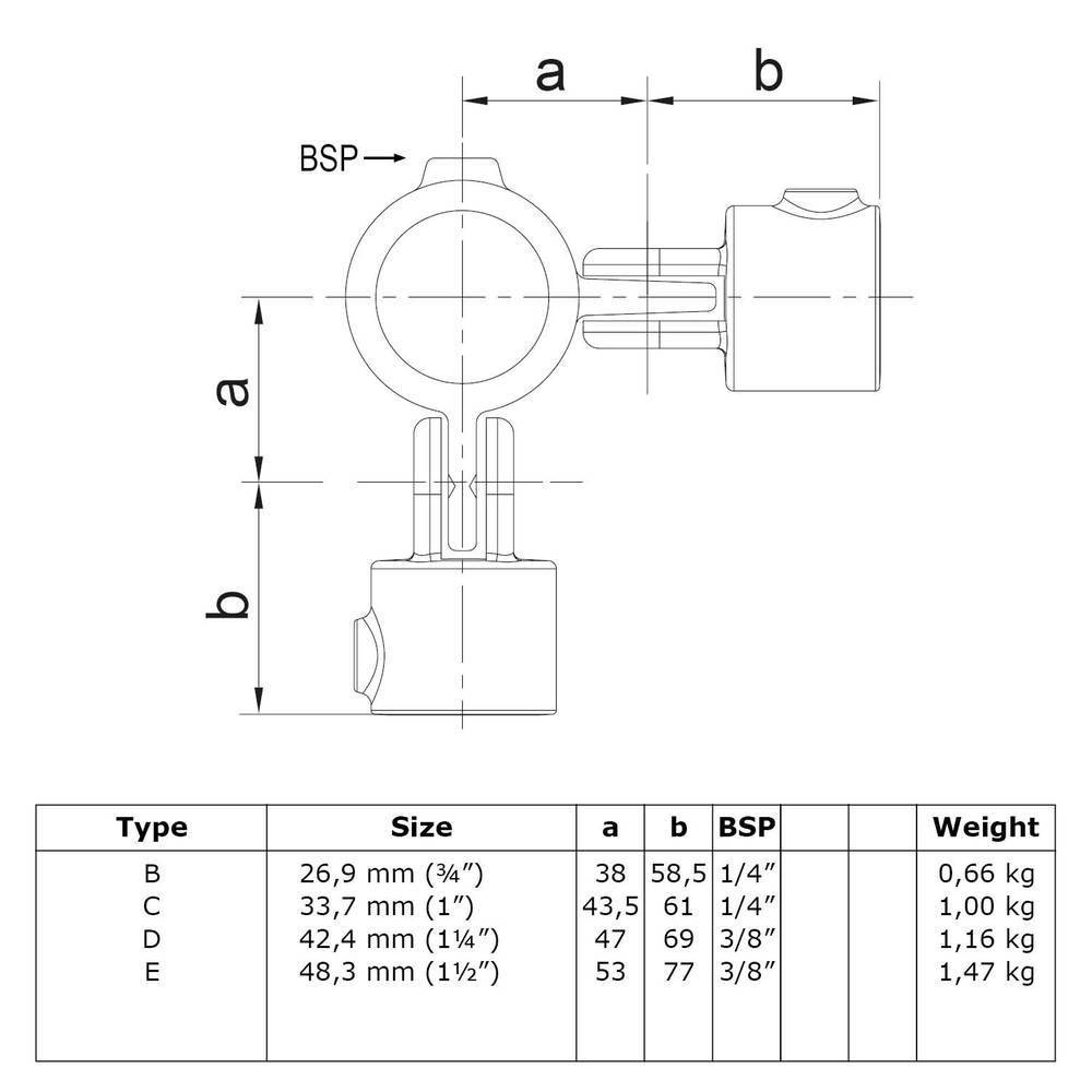 Doos Dubbel scharnierstuk 90°-D / 42,4 mm